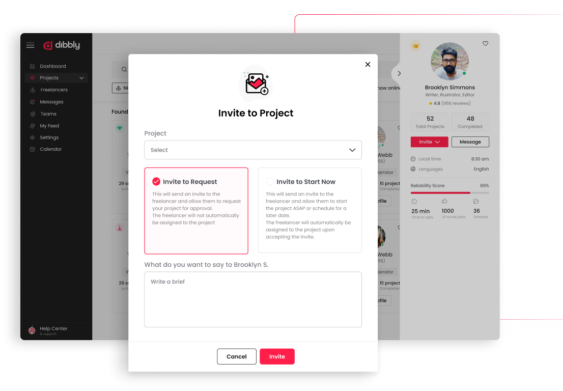 Dibbly All in One Platform - Invite Freelancers